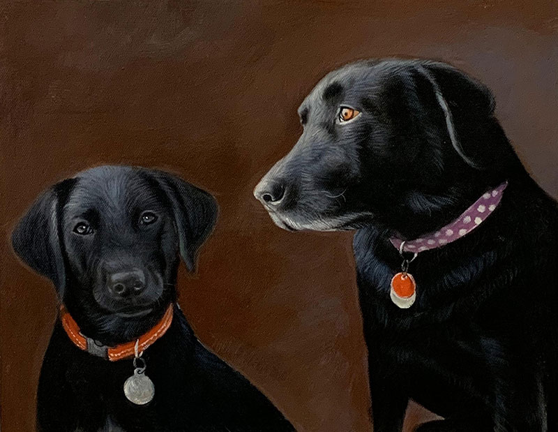 Custom handmade oil artwork of two dogs