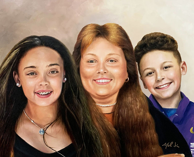 Gorgeous oil painting of a woman and two kids