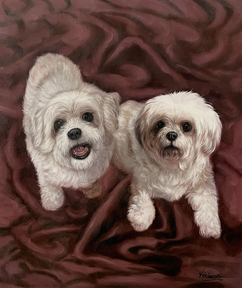 Custom handmade oil artwork of two pets