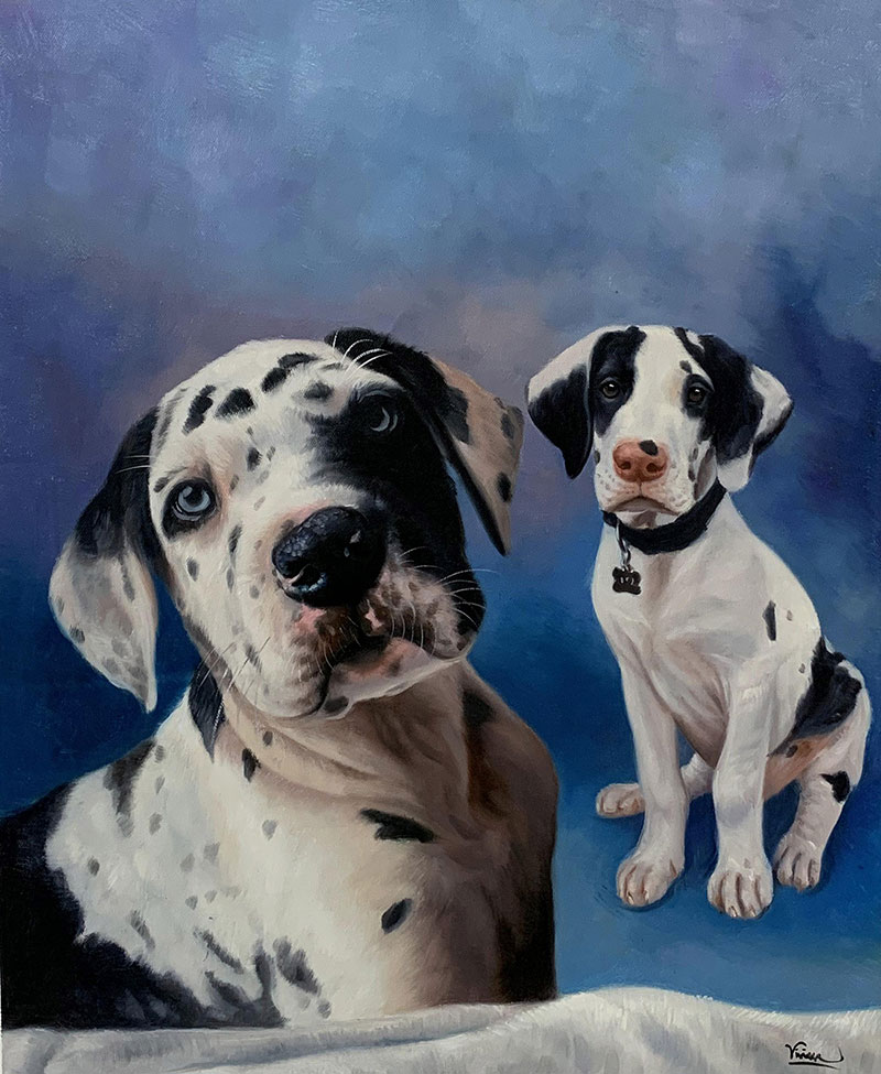 Custom handmade oil painting of two dogs