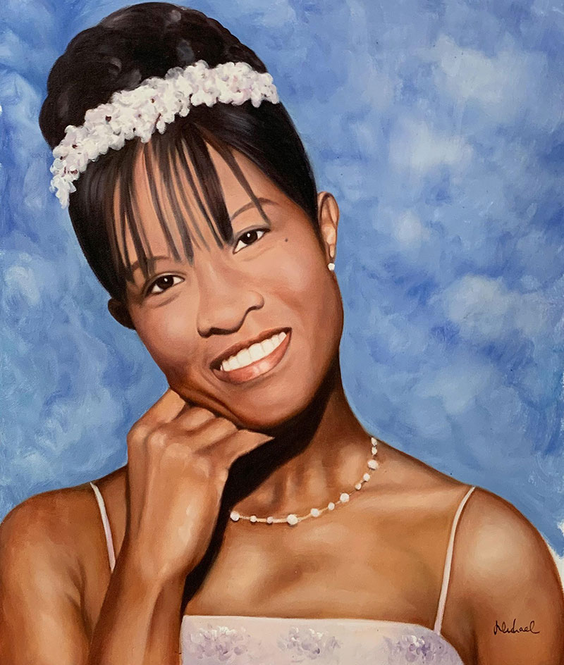 Gorgeous acrylic portrait of a bride