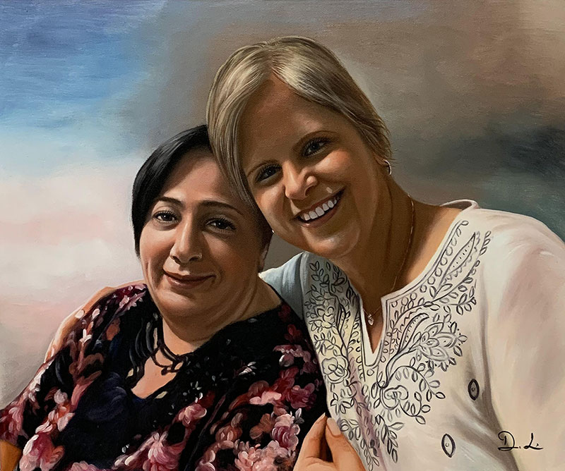 Beautiful handmade oil painting of two women