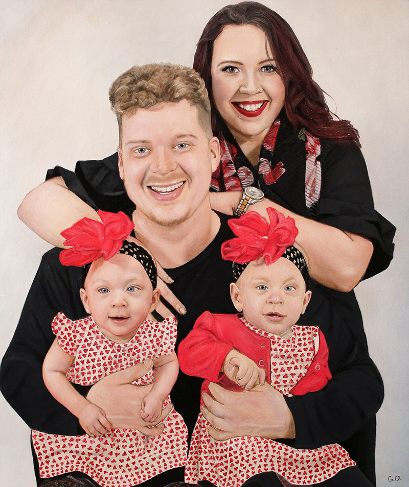 Gorgeous handmade oil painting of parents with two daughters