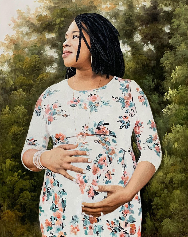 Gorgeous handmade oil painting of a pregnant woman