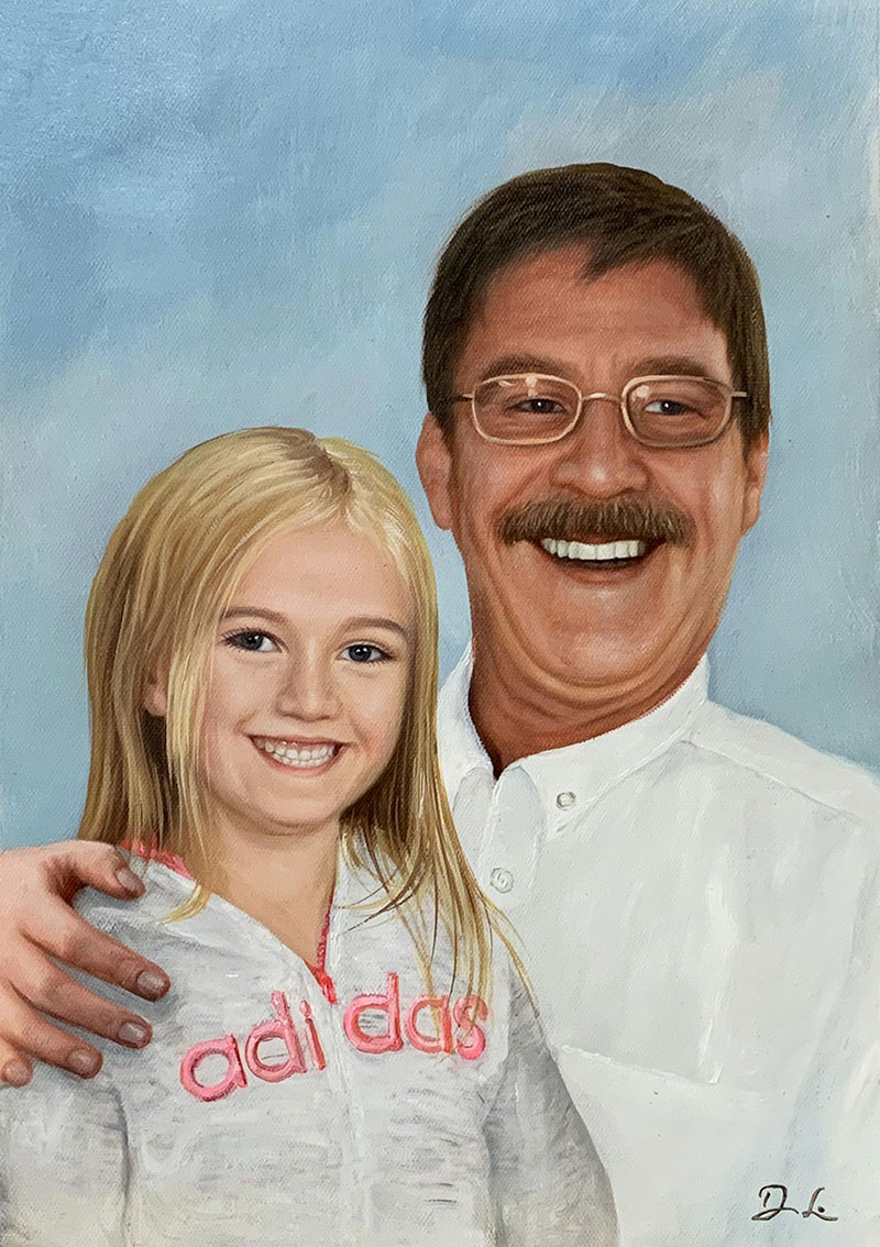 Custom acrylic painting of a father and daughter