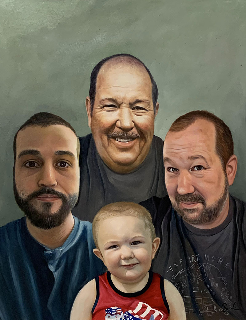 Personalized acrylic painting of three adults with a kid