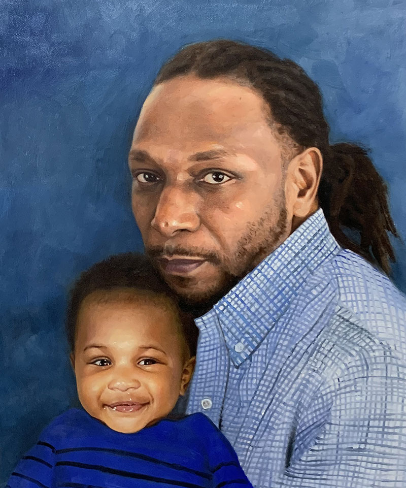 Beautiful oil painting of a father and a son