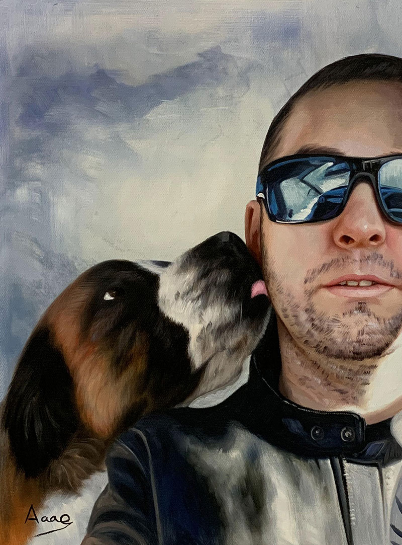 Custom oil painting of a man with a dog