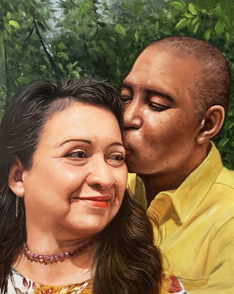 Gorgeous handmade oil painting of a kissing couple