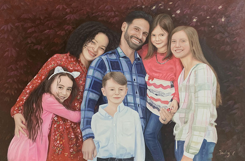 Beautiful handmade oil family portrait