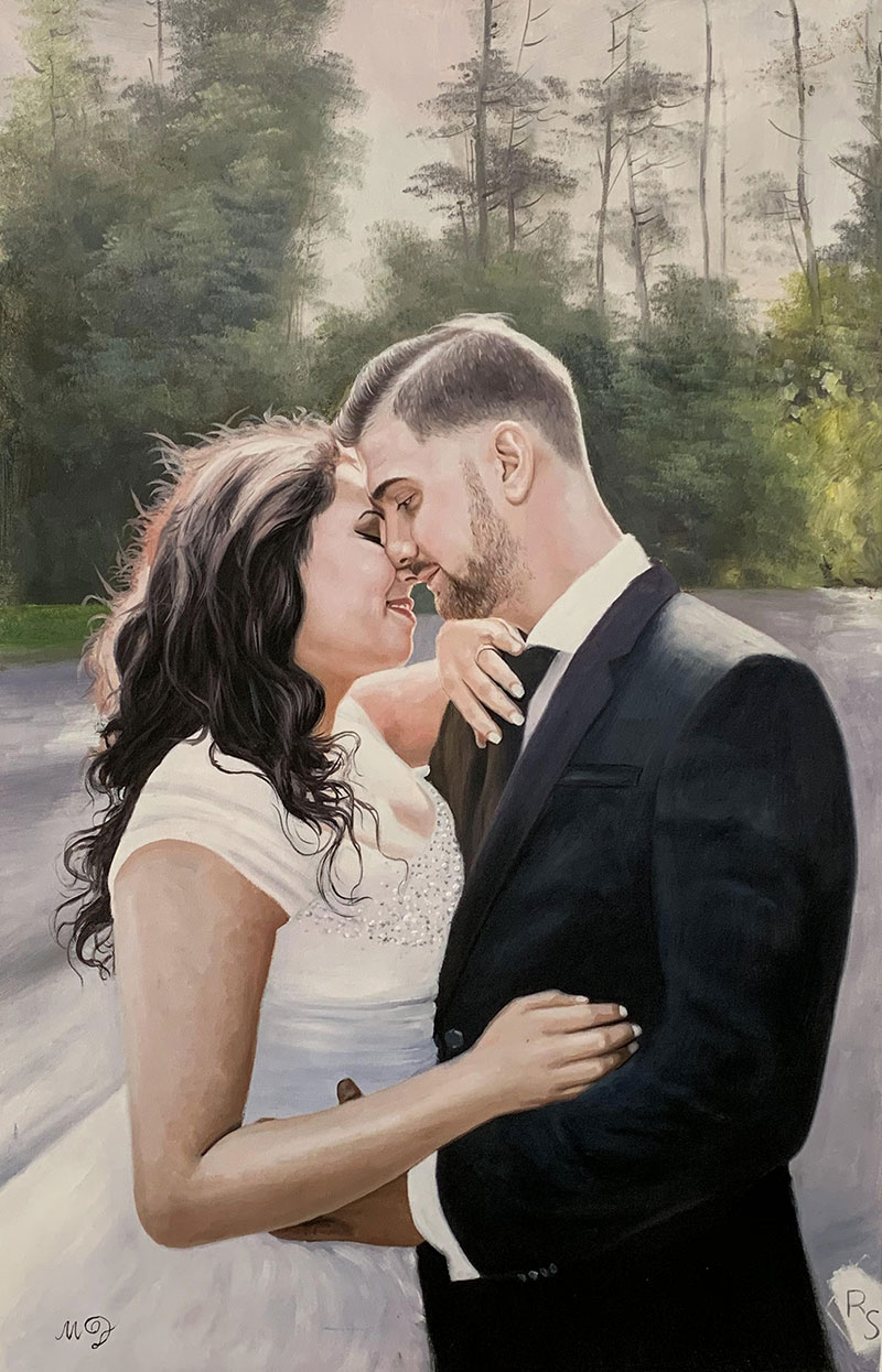 Gorgeous oil artwork of a just married couple