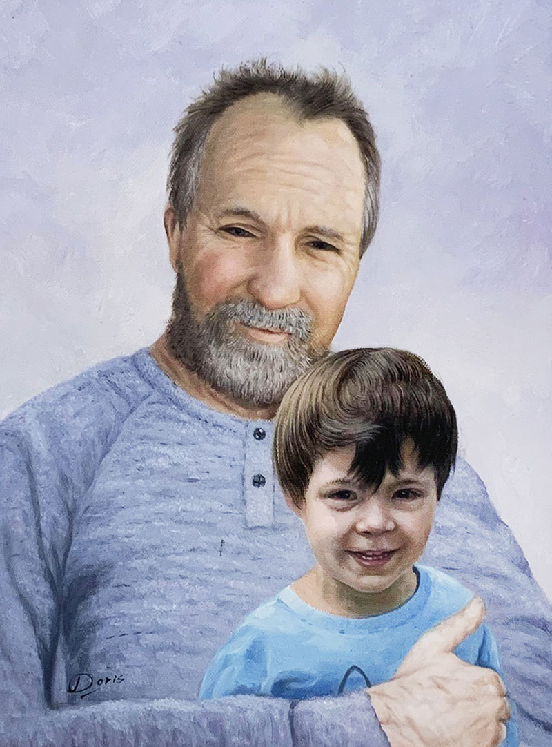 Beautiful oil artwork of a man with a little boy