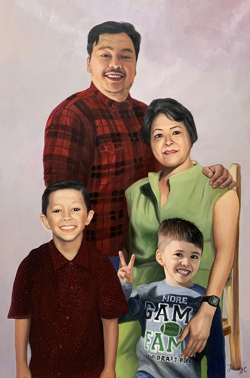 Beautiful handmade oil portrait of a family