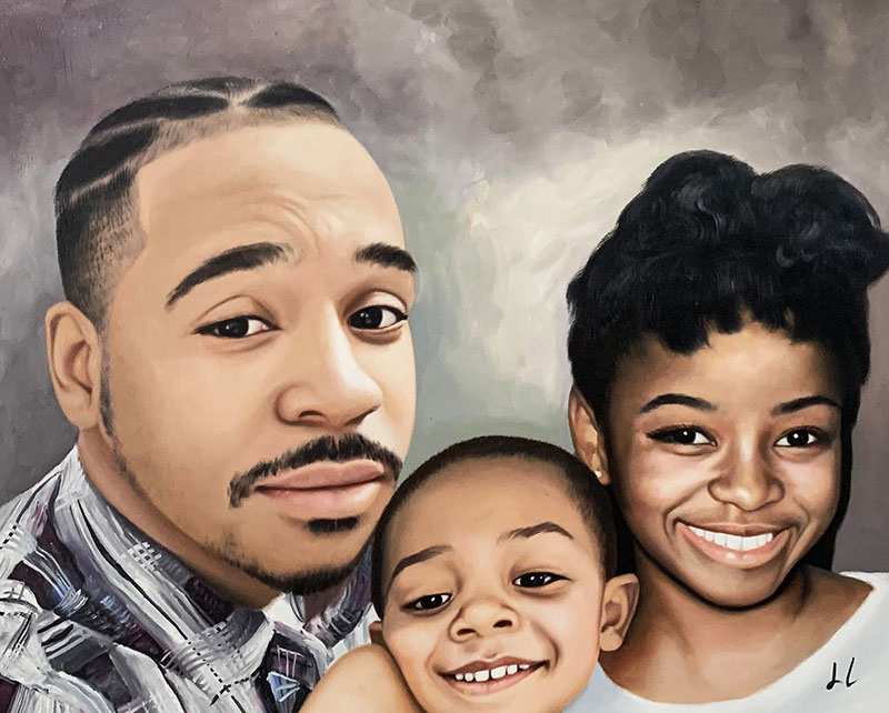 Beautiful oil painting of a father and children