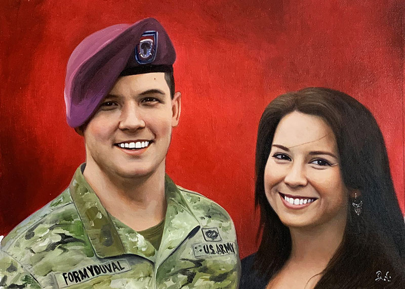 Gorgeous acrylic painting of the smiling couple