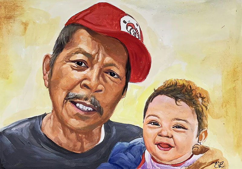 Custom pastel painting of a man with a baby