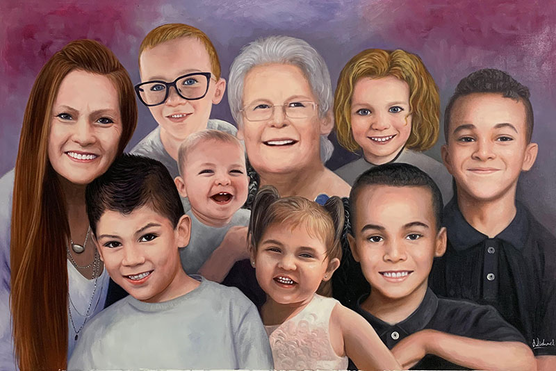 Gorgeous acrylic painting of a family