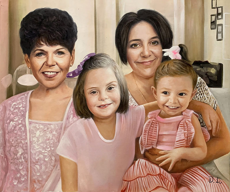 Custom acrylic painting of two ladies with two little girls