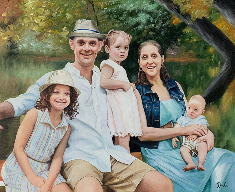Beautiful handmade acrylic painting of a family
