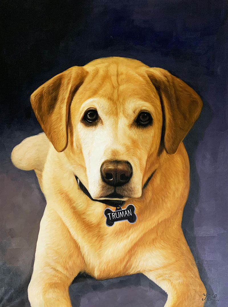 Custom close up oil artwork of a dog