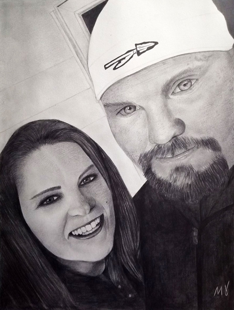 Beautiful handmade black pencil painting of a couple