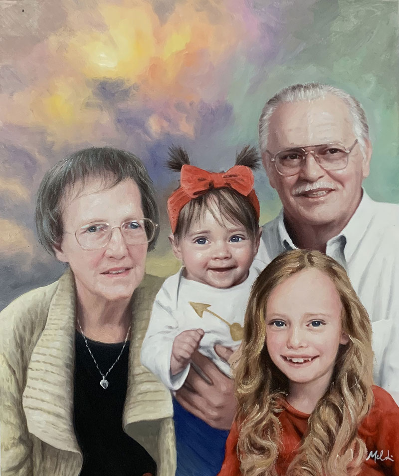 Beautiful oil artwork of the grandparents with grandchildren