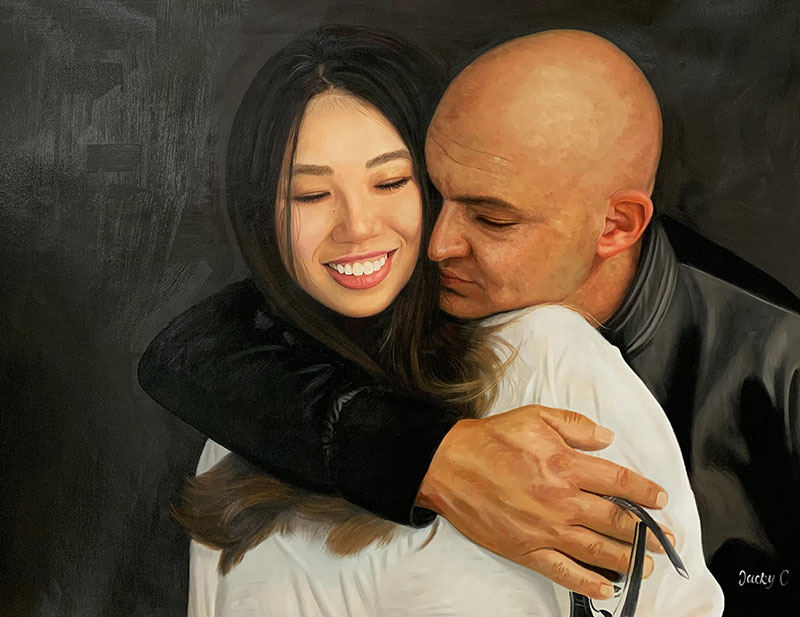 Stunning handmade oil painting of a loving couple