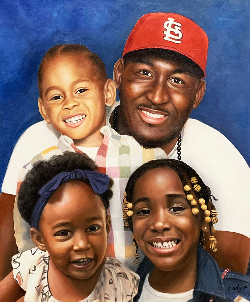 Gorgeous oil portrait of parents with children