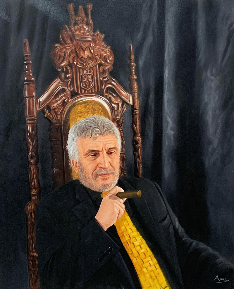 Personalized oil portrait of a gentleman with a cigar