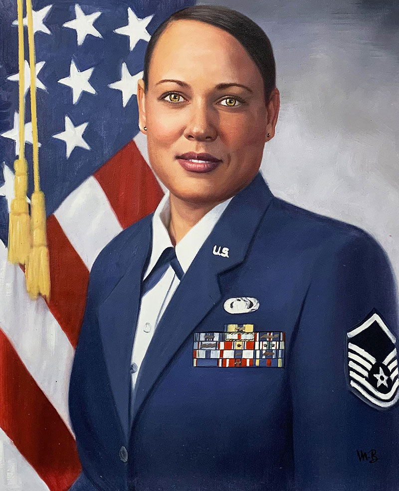 Gorgeous handmade oil portrait of a lady in uniform