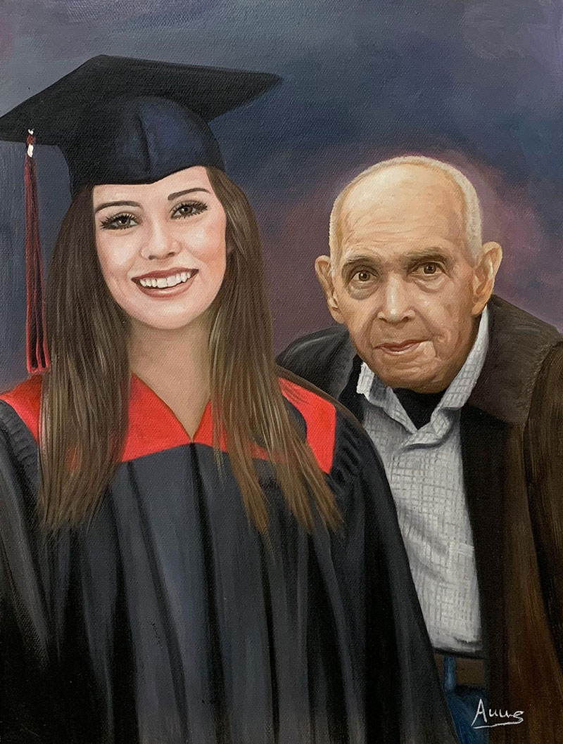 Beautiful acrylic painting of a grandfather and a gradchild