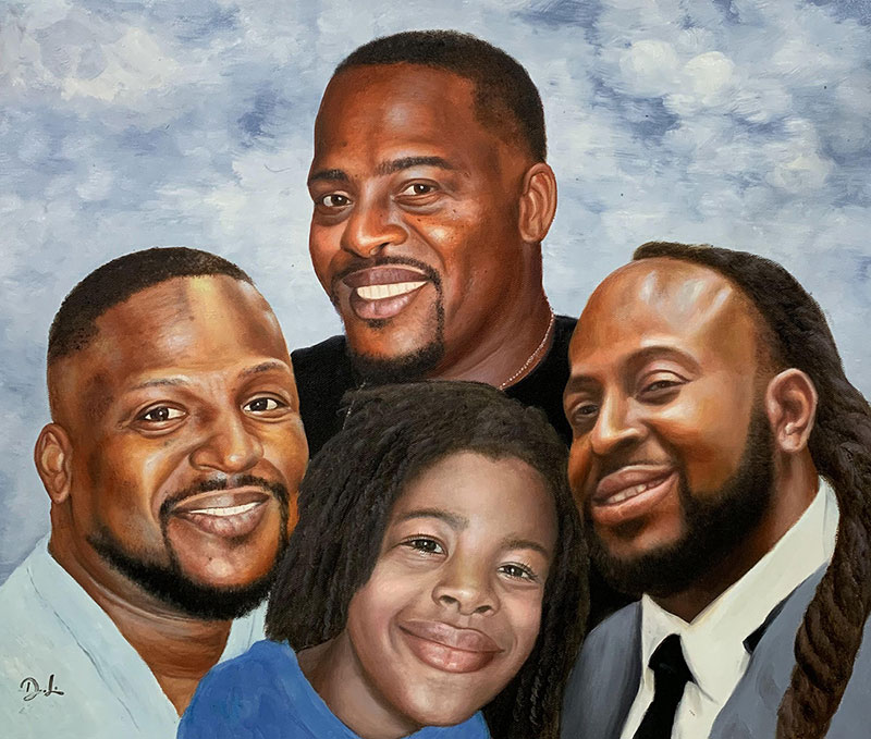 Custom acrylic painting of four men