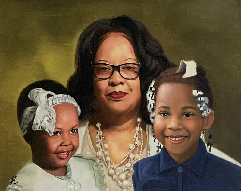 Beautiful oil painting of a women with two kids