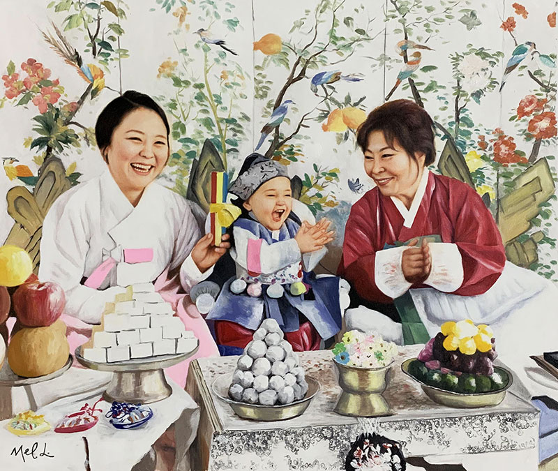 Gorgeous oil painting of a happy family