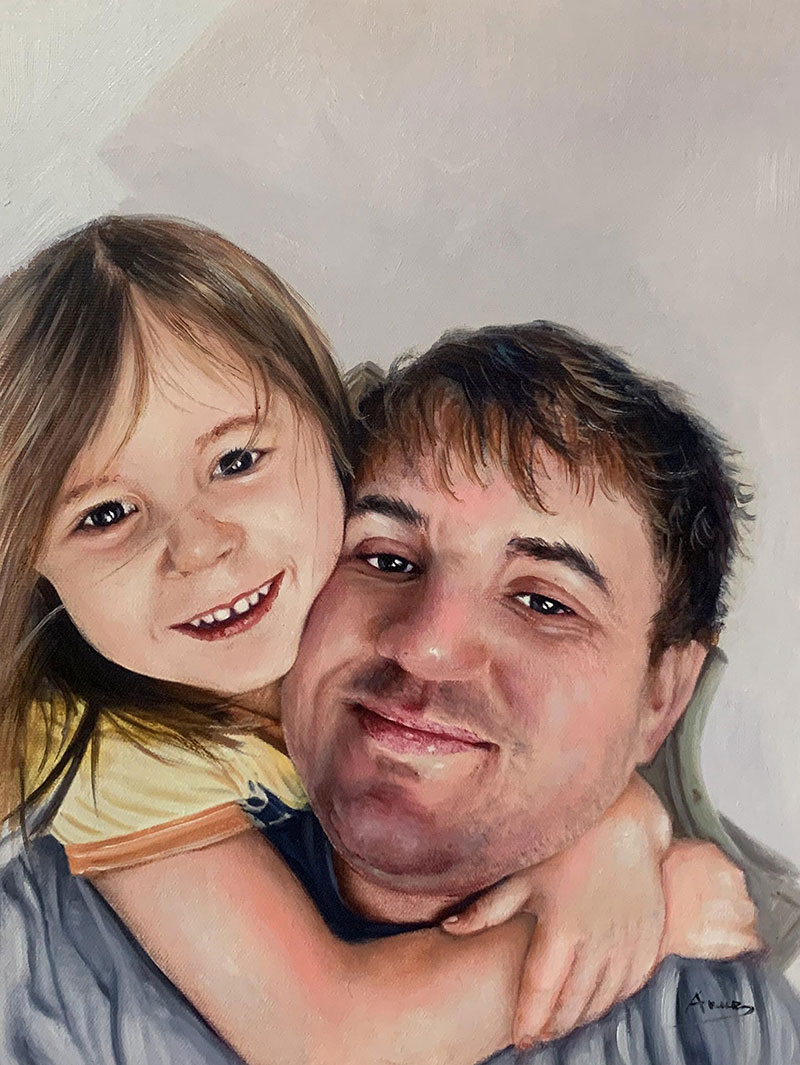 Gorgeous oil painting of a father and daughter