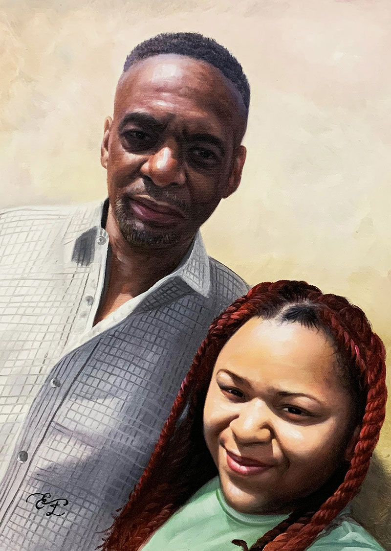 Custom oil painting of a man with a child