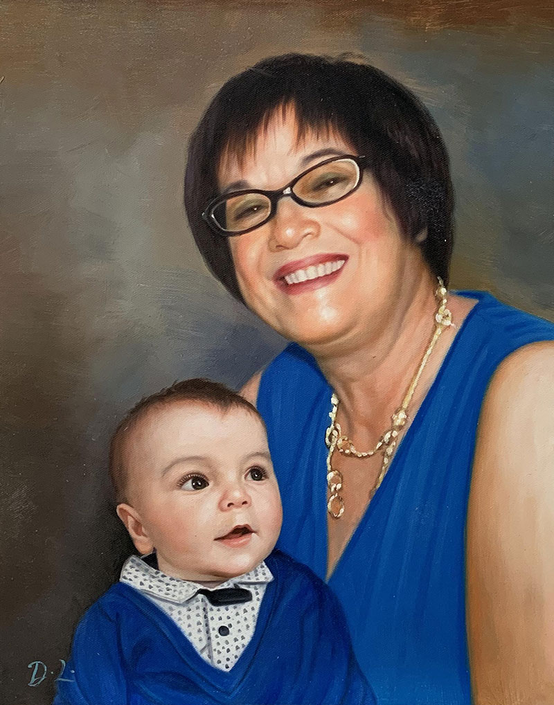 Beautiful oil painting of a mother and son