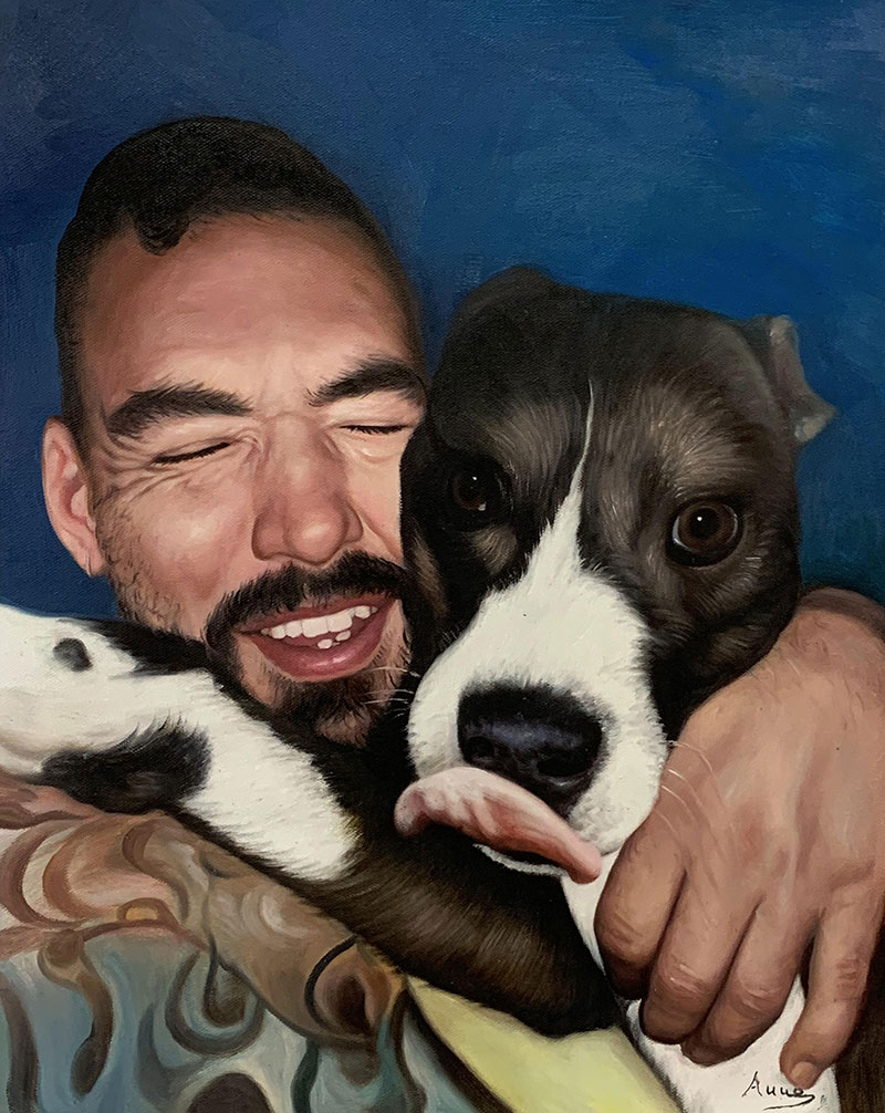 Custom oil painting of an adult with a pet