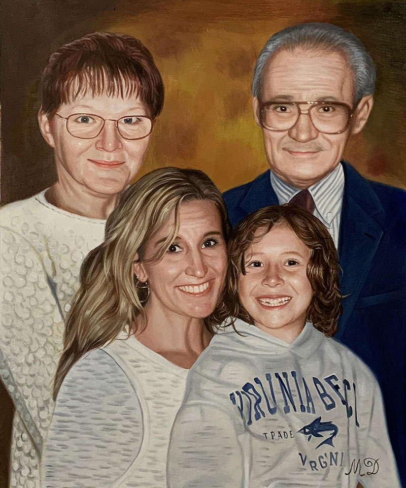 Custom handmade oil painting of a happy family
