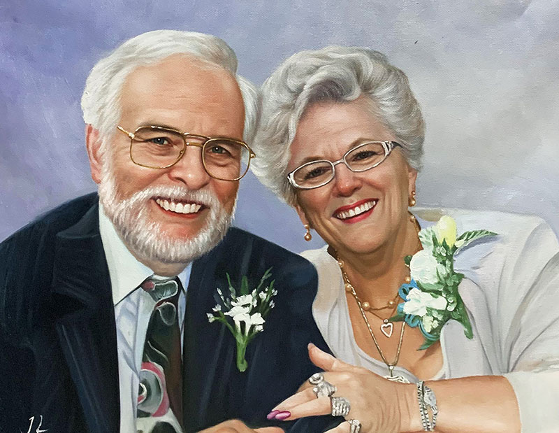 Gorgeous oil portrait of a loving couple