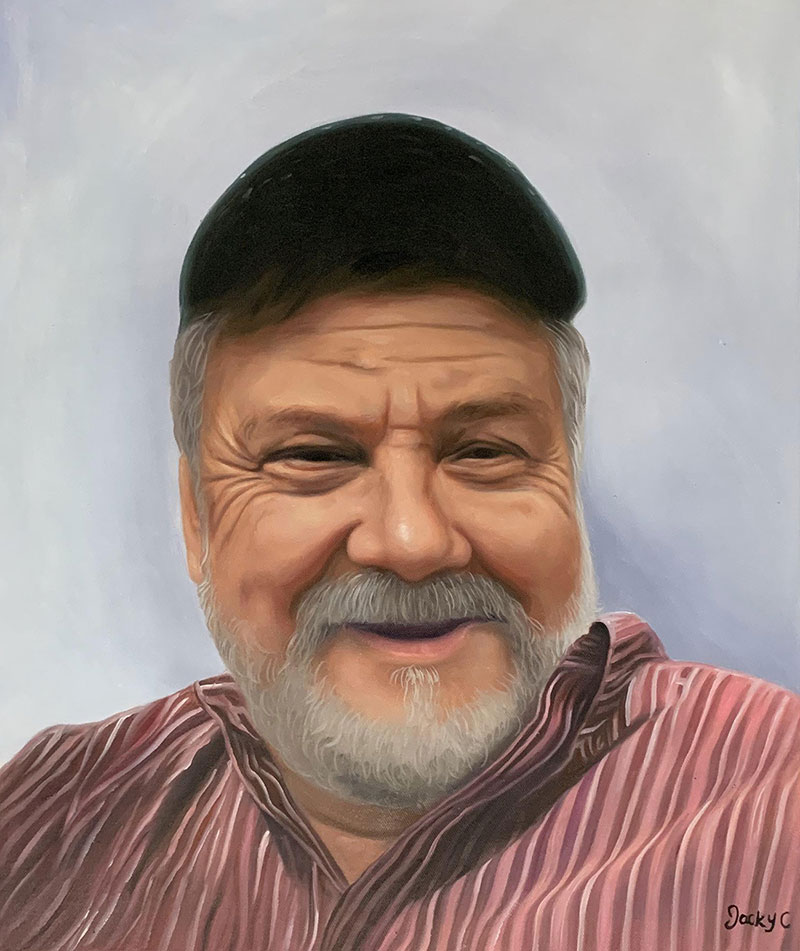 Personalized oil portrait of a man with a cap