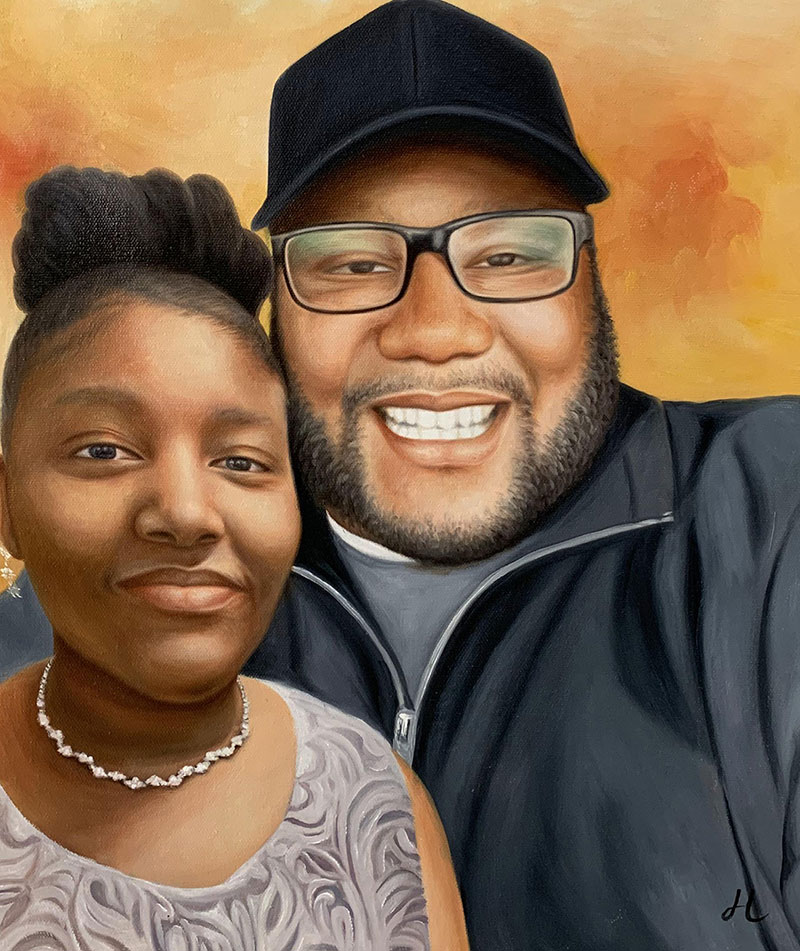 Painted portrait of a man and young woman.