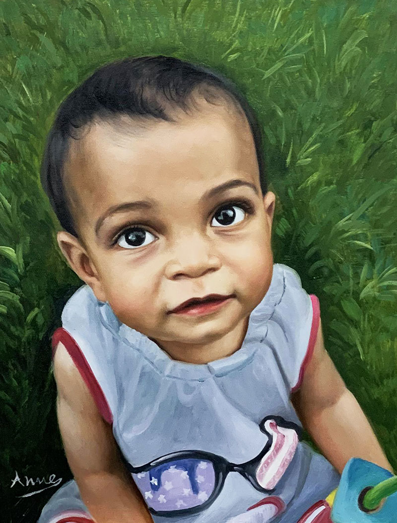 Gorgeous close up oil portrait of a baby