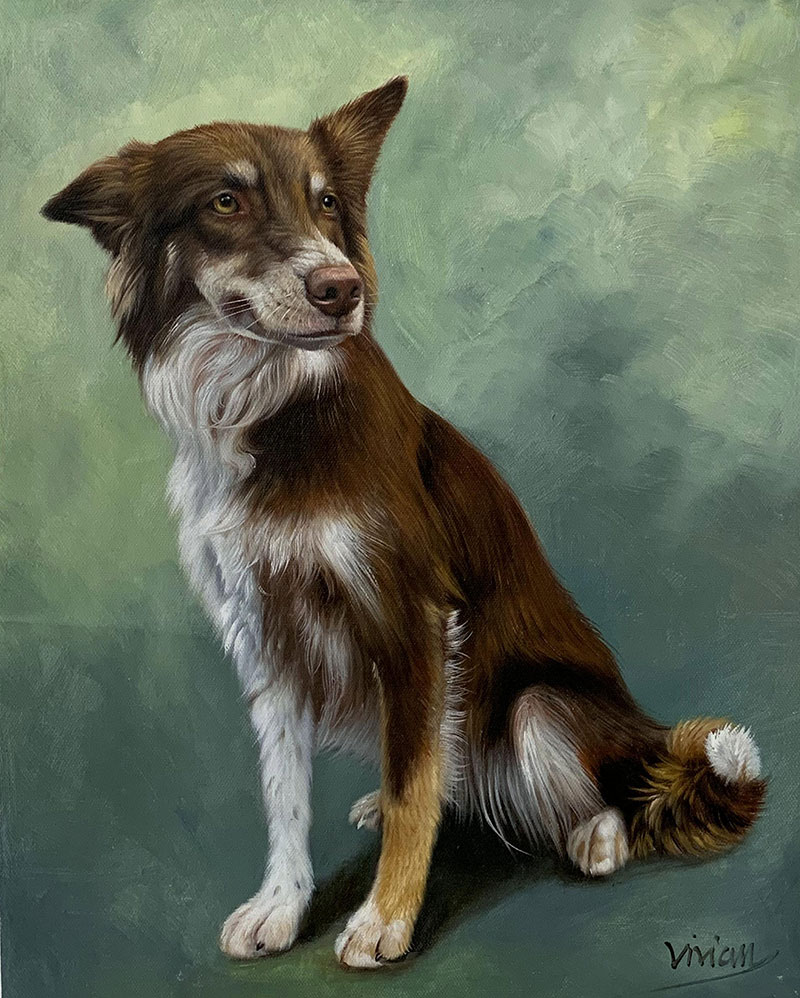 Custom oil artwork of a dog with a solid background