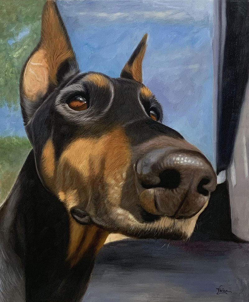 Custom close up handmade oil artwork of a dog