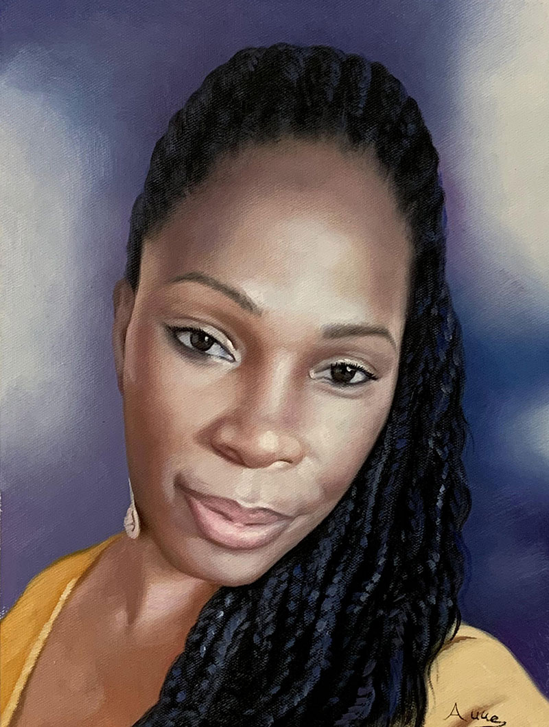 Gorgeous close up acrylic portrait of a lady