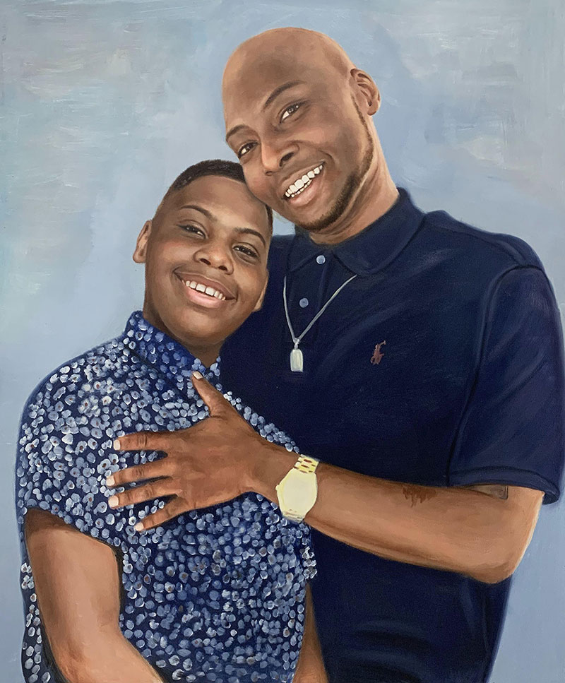 Custom handmade oil artwork of a father and son