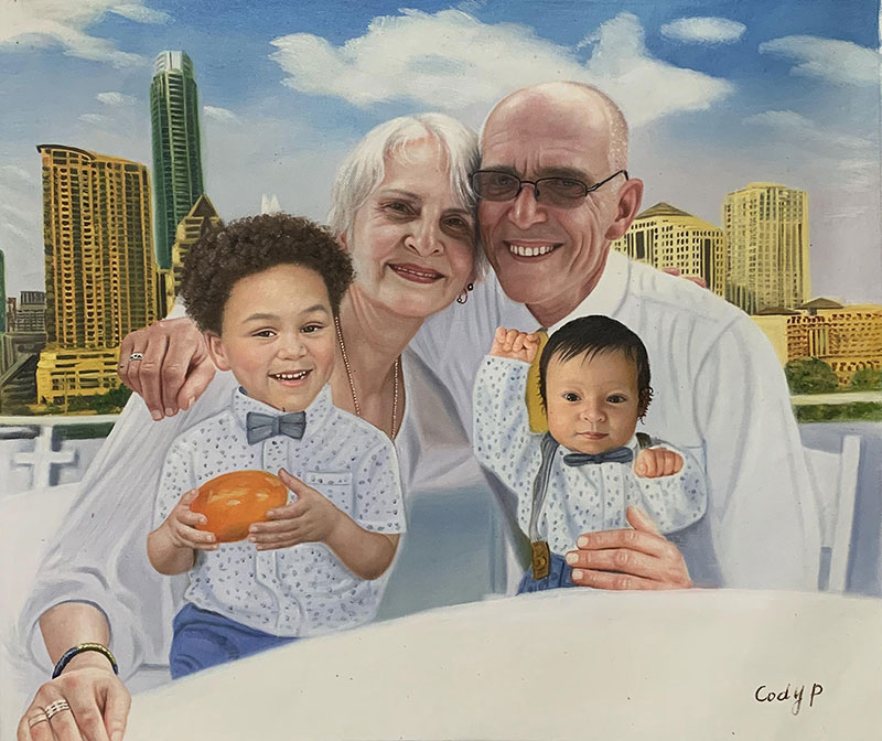 Gorgeous oil painting of grandparents and granchildren