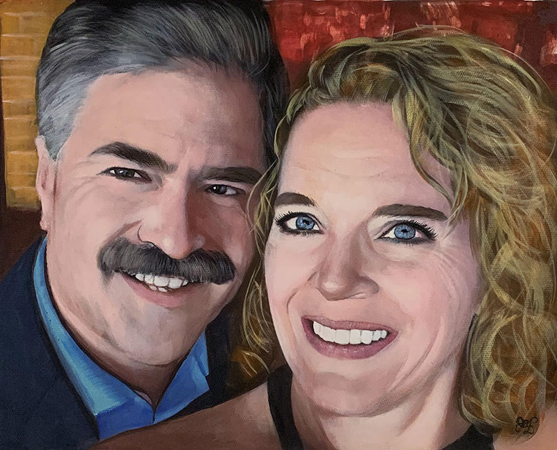 Personalized handmade pastel painting of a loving couple