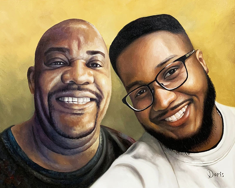 Beautiful oil painting of the two smiling adults